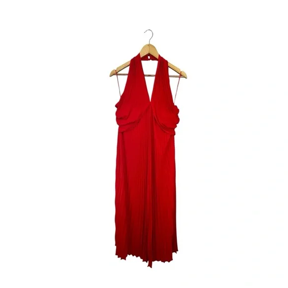 NWT REISS Roya Pleated Halter Dress Red 6 - Picture 5 of 14